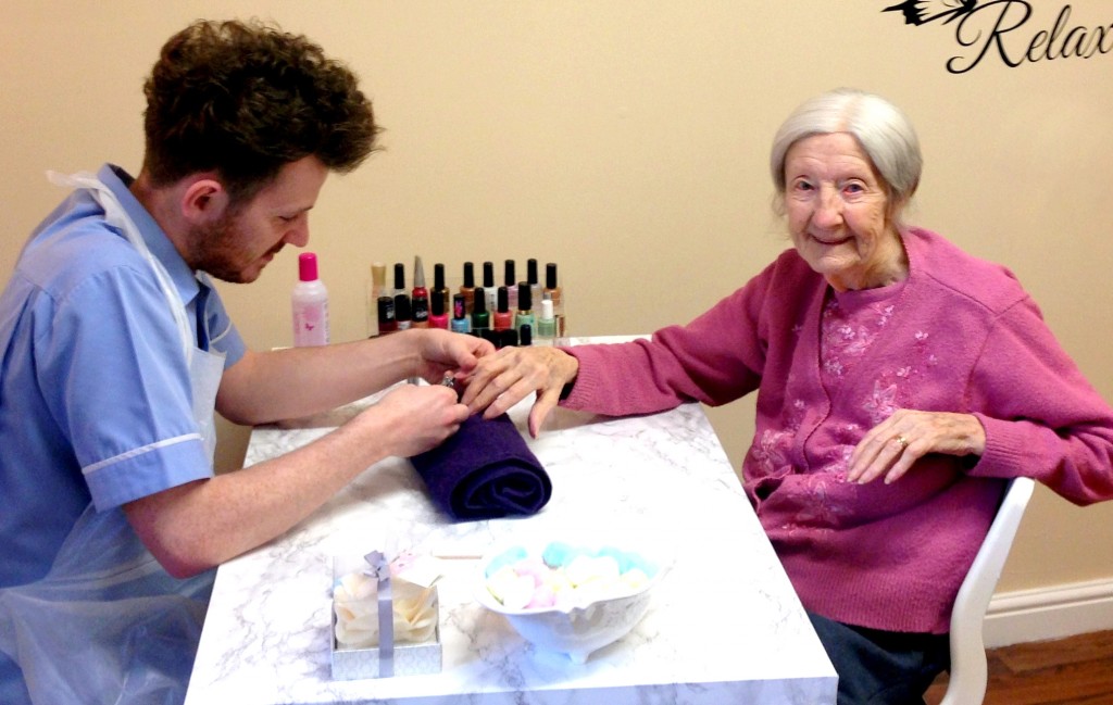 close up -rose lodge resident  enjoys getting pampered in the new beauty room