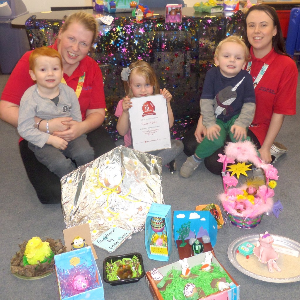 Emma and Tanya (nursery staff at Cobblers Hall) with children Lenny, Trinity and Jaxon.