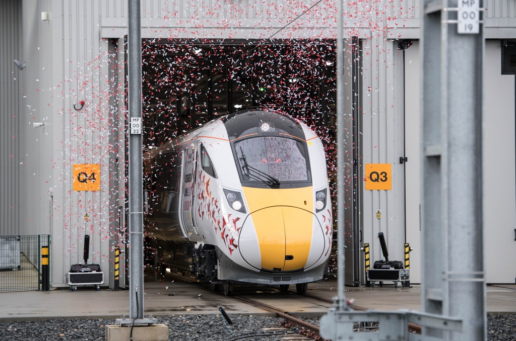 Unveiling ceremony of the first IEP train built at  Hitachi Rail Europe Newton Aycliffe plant, County Durham.