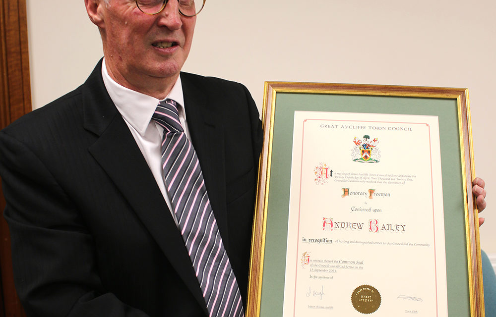 Retired Town Clerk made Freeman of Great Aycliffe