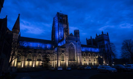 Durham Cathedral lit in solidarity with the people of Ukraine