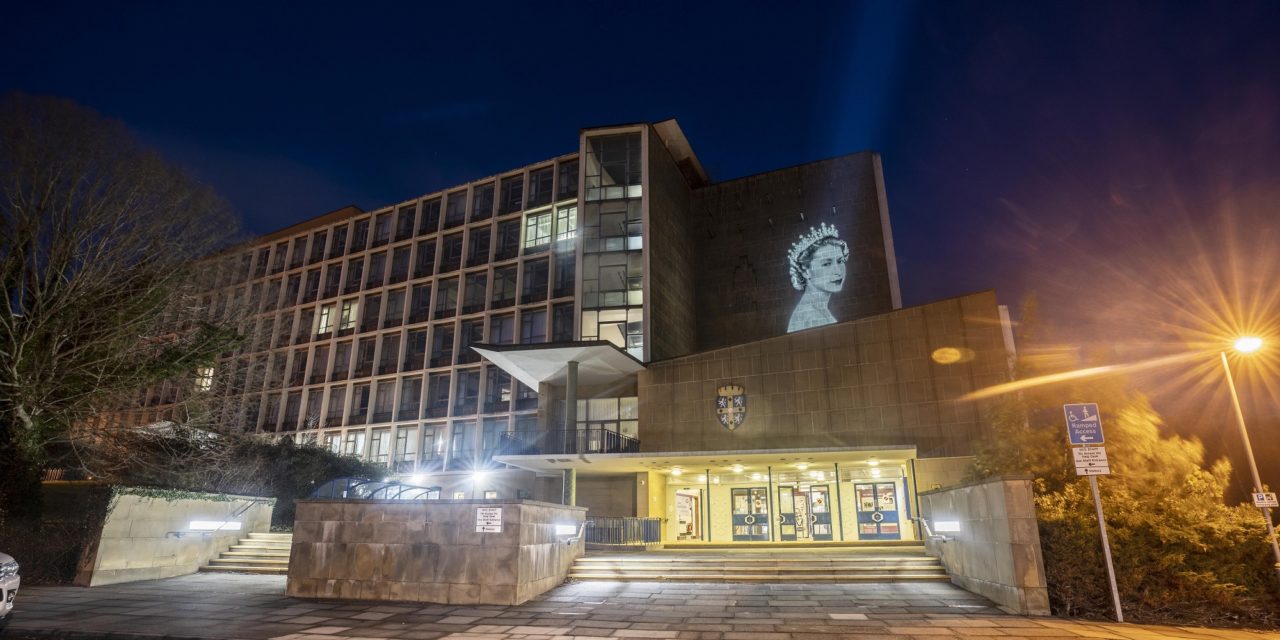 Platinum Jubilee images projected onto county landmark
